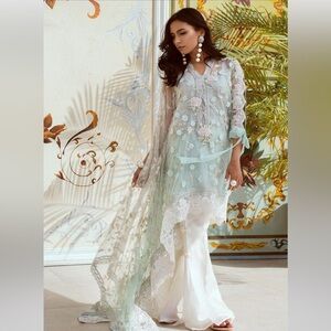 FTA Aqua Ombré Asymmetric Top with matching aqua trouser